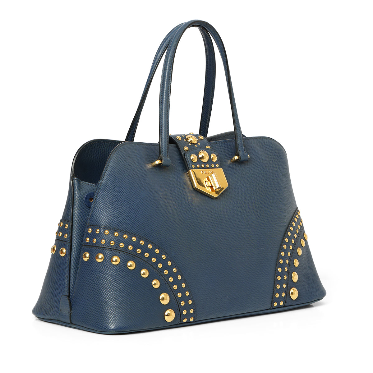 Blue Saffiano Cuir Studded Dome Bag