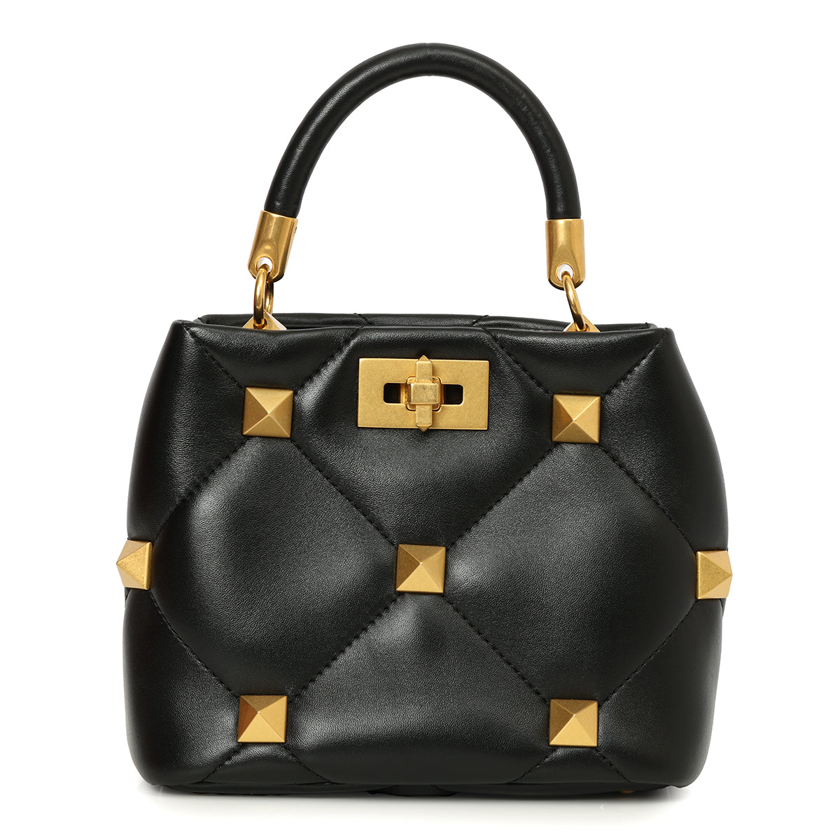 Small Roman Stud Top Handle Bag In Nappa Black