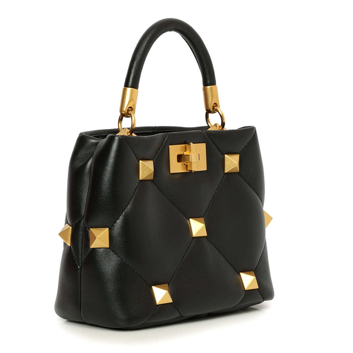 Small Roman Stud Top Handle Bag In Nappa Black