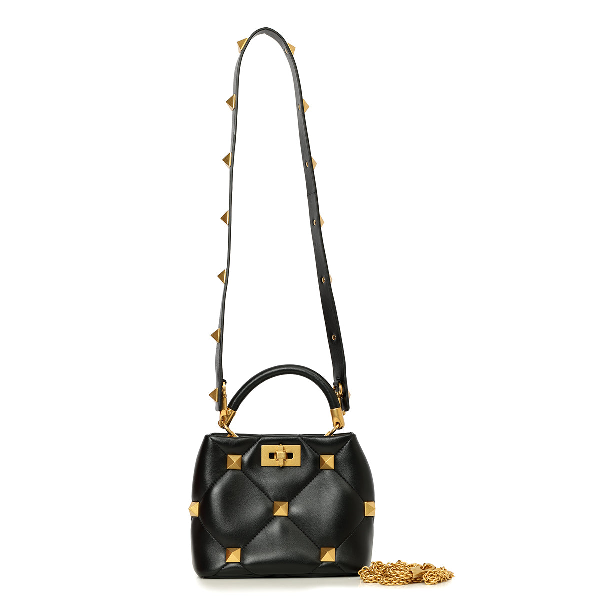 Small Roman Stud Top Handle Bag In Nappa Black