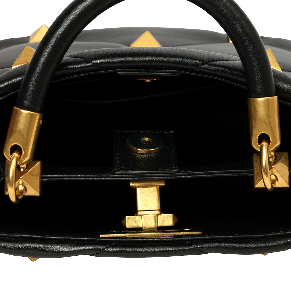 Small Roman Stud Top Handle Bag In Nappa Black