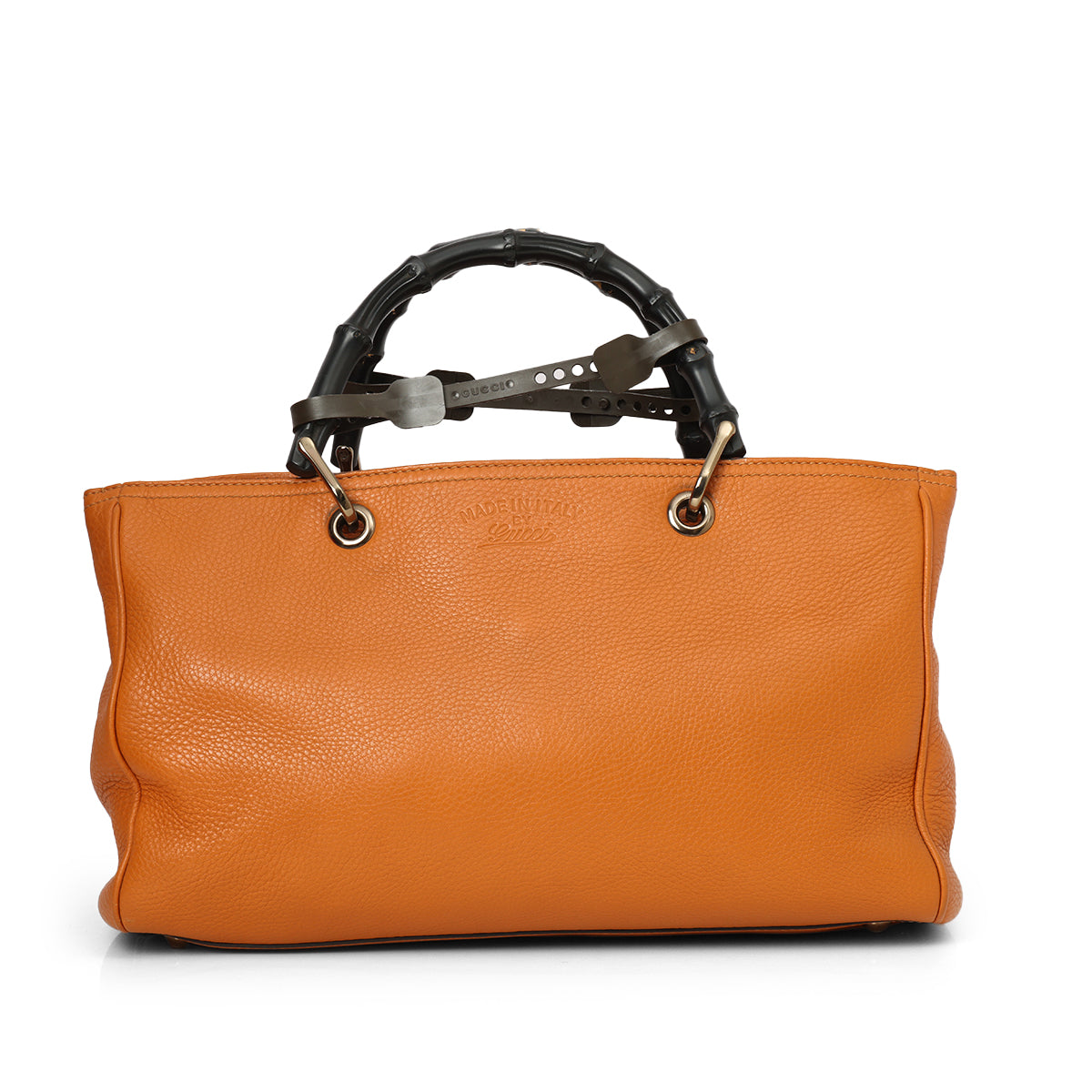 Rust Orange Medium Bamboo Shopping Leather Tote Bag