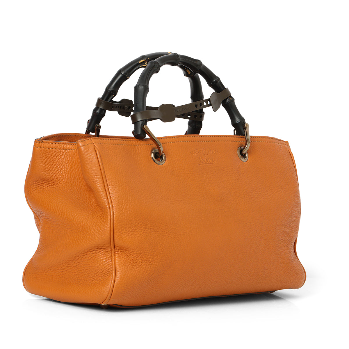 Rust Orange Medium Bamboo Shopping Leather Tote Bag
