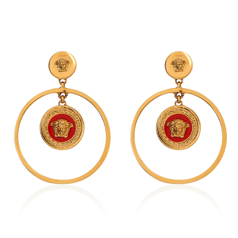 Gold Tone Medusa Hoop Earrings