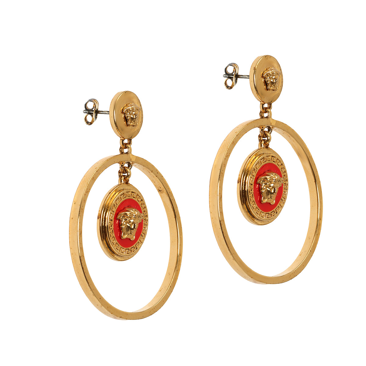 Gold Tone Medusa Hoop Earrings