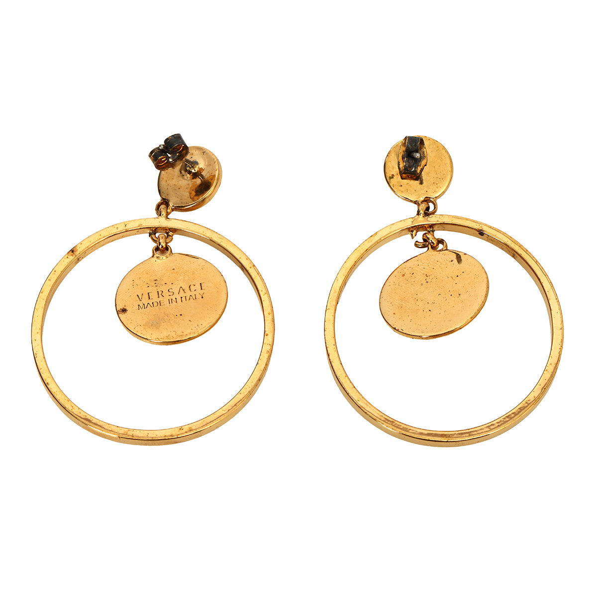 Gold Tone Medusa Hoop Earrings