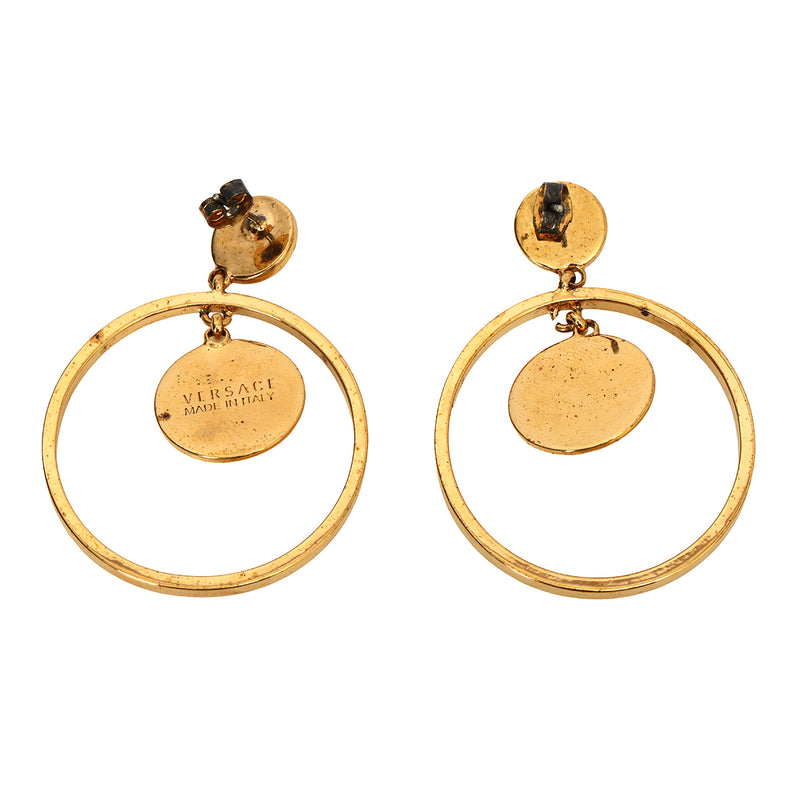 Gold Tone Medusa Hoop Earrings