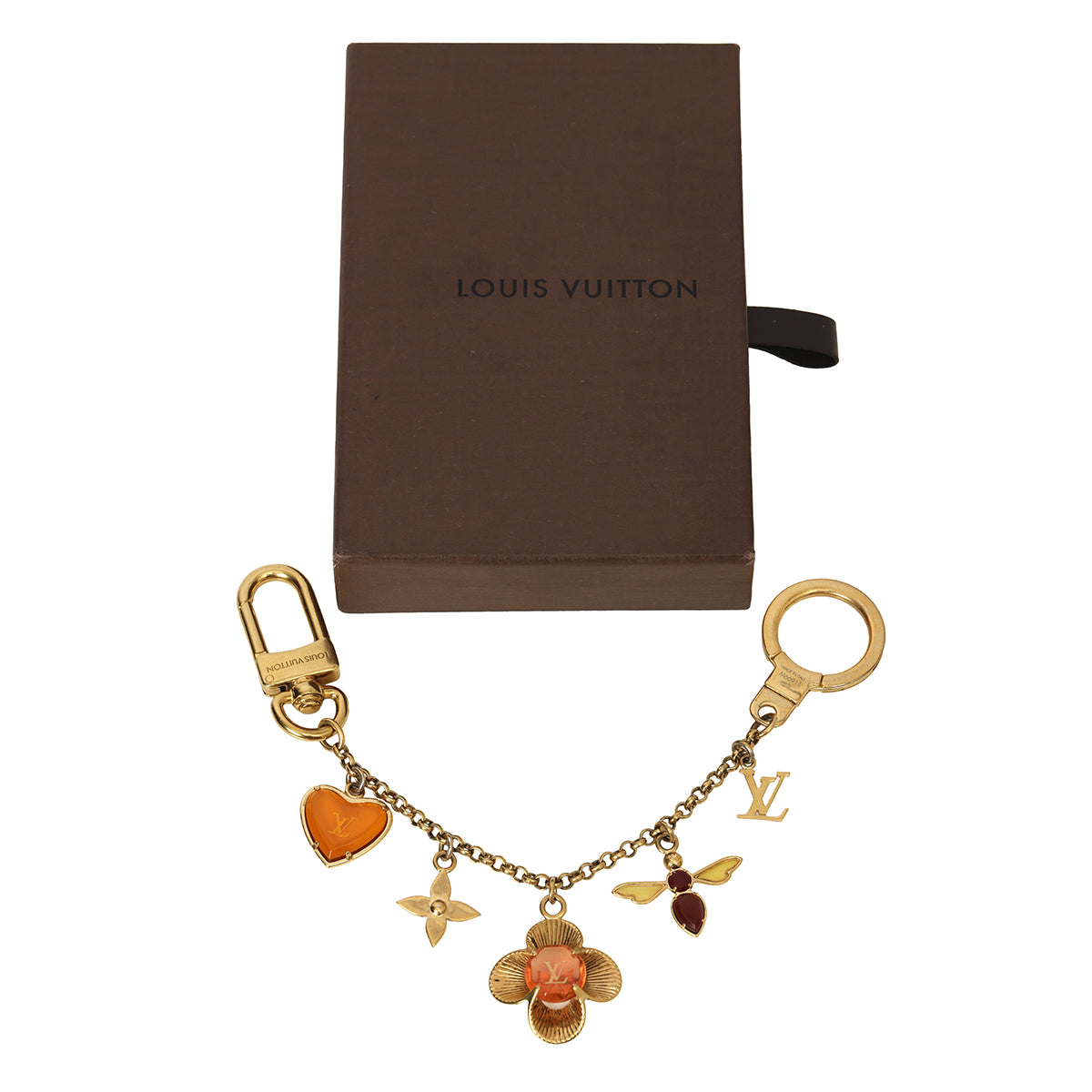 Bijou Sac Chaine Bee Fleur Enamel Gold Tone Bag Charm