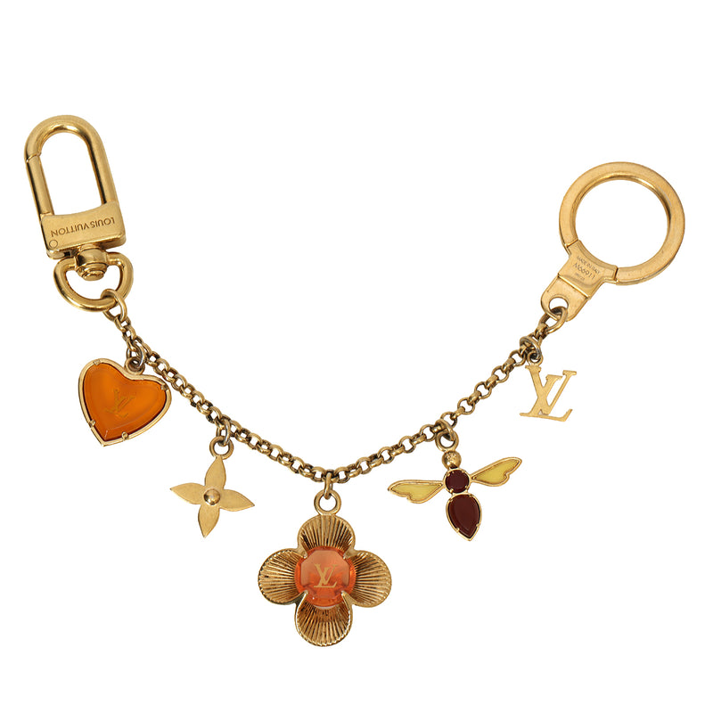 Bijou Sac Chaine Bee Fleur Enamel Gold Tone Bag Charm