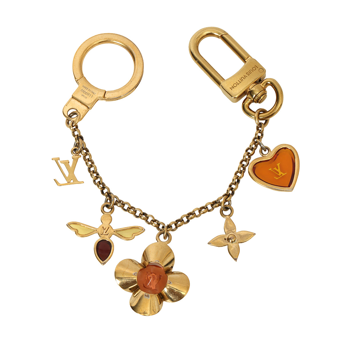 Bijou Sac Chaine Bee Fleur Enamel Gold Tone Bag Charm