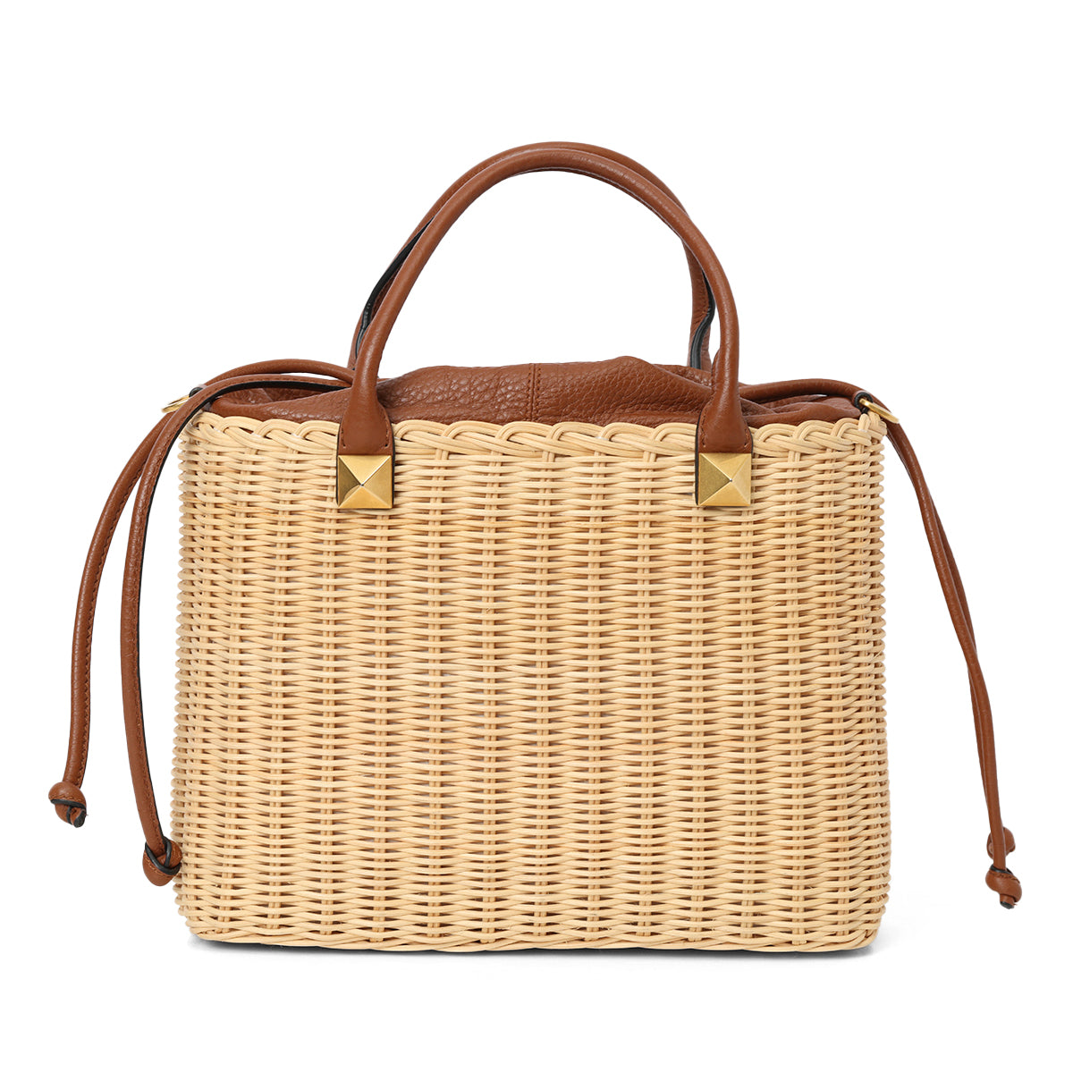 V Logo Small Wicker Basket Bag
