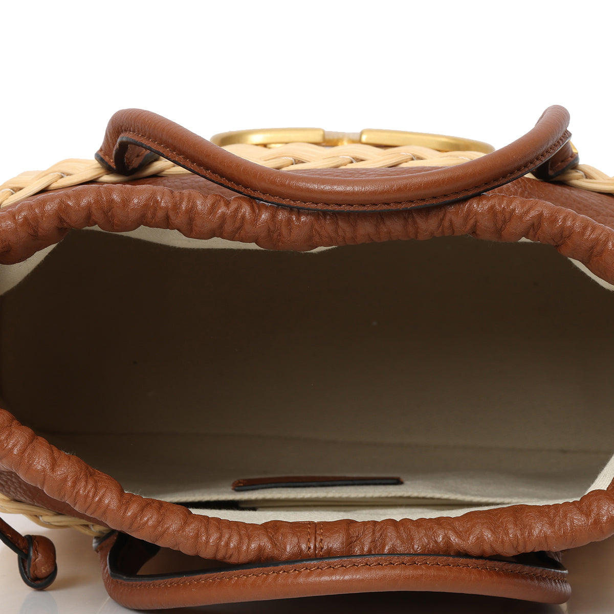 V Logo Small Wicker Basket Bag