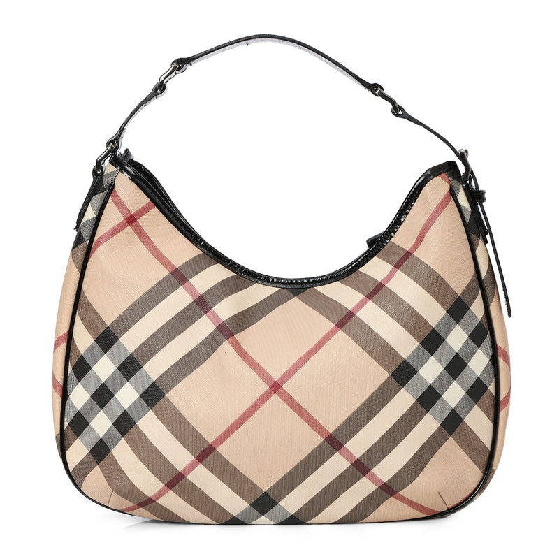 Pre loved Burberry Beige/Black Leather Hobo Medium