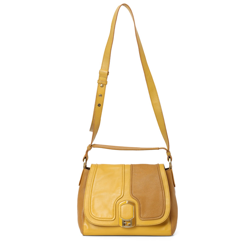 Pre loved fendi yellow colorblock shoulder bag medium size