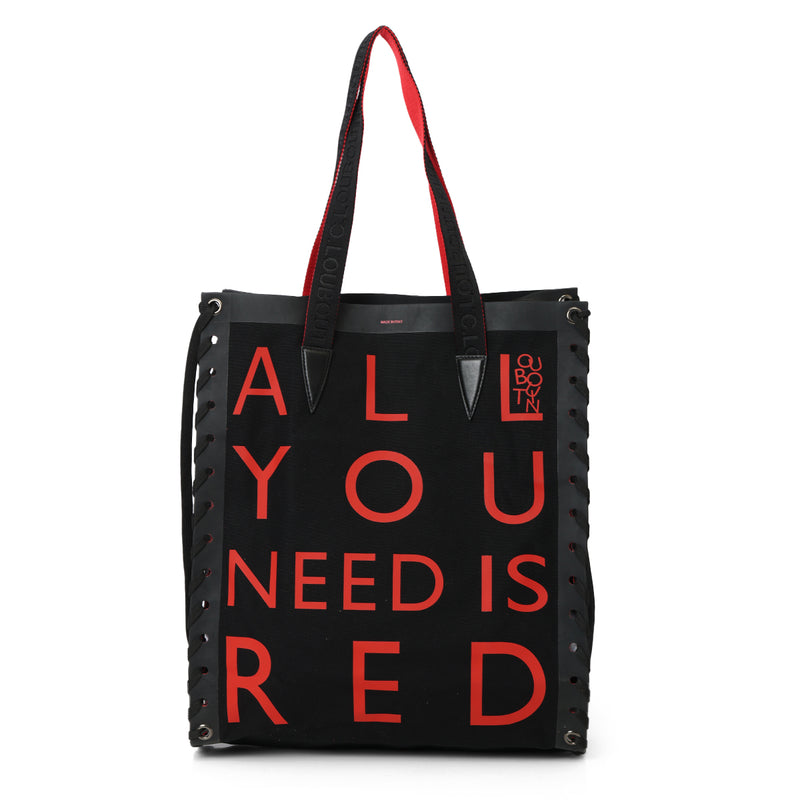 Pre-loved Christian Louboutin Lace-Trimmed Cabalace Canvas Tote Small