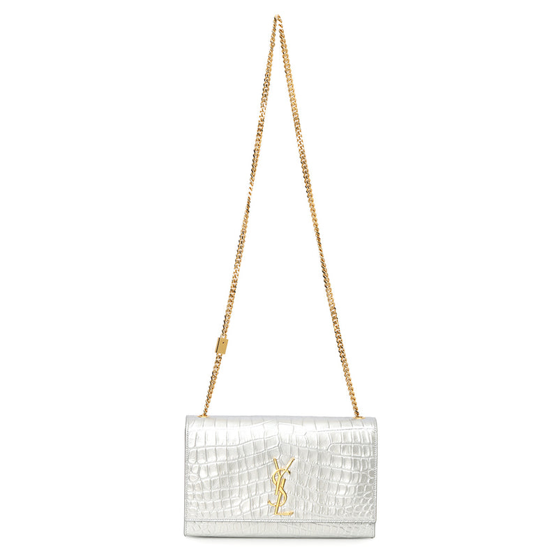 Silver Kate Medium Tassel In Crocodile-Embossed  Leather