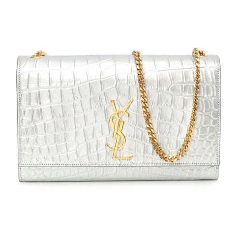 Silver Kate Medium Tassel In Crocodile-Embossed  Leather