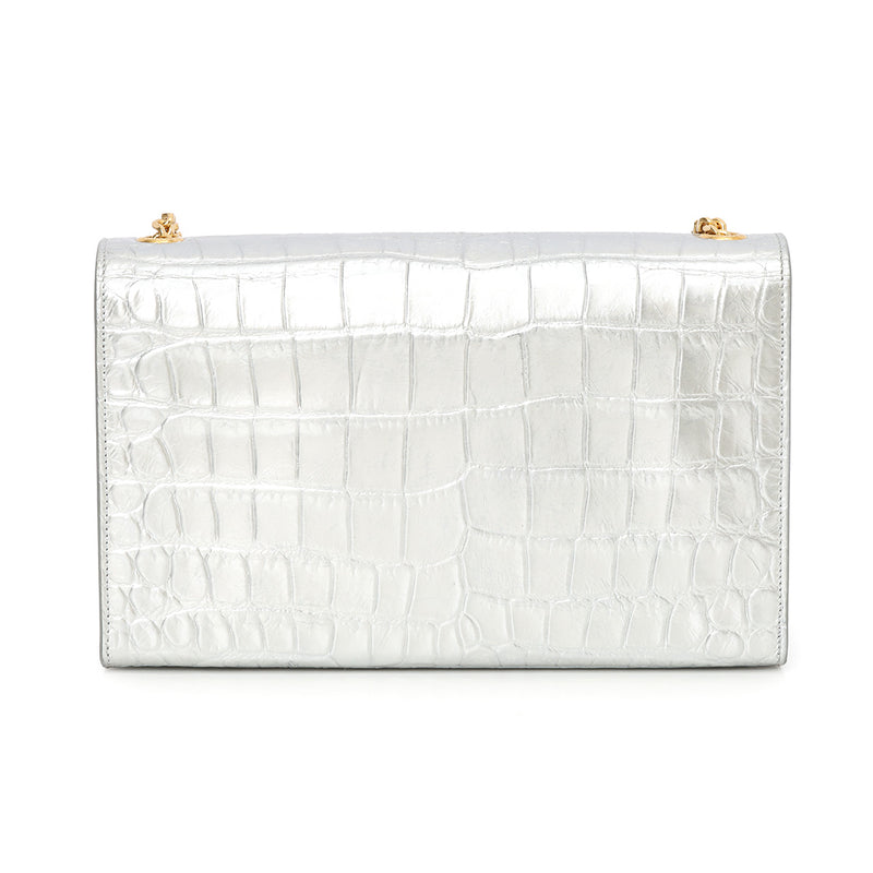 Silver Kate Medium Tassel In Crocodile-Embossed  Leather
