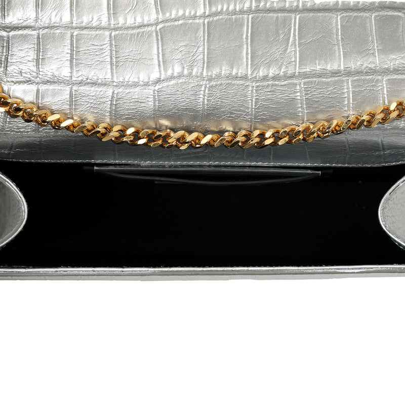 Silver Kate Medium Tassel In Crocodile-Embossed  Leather