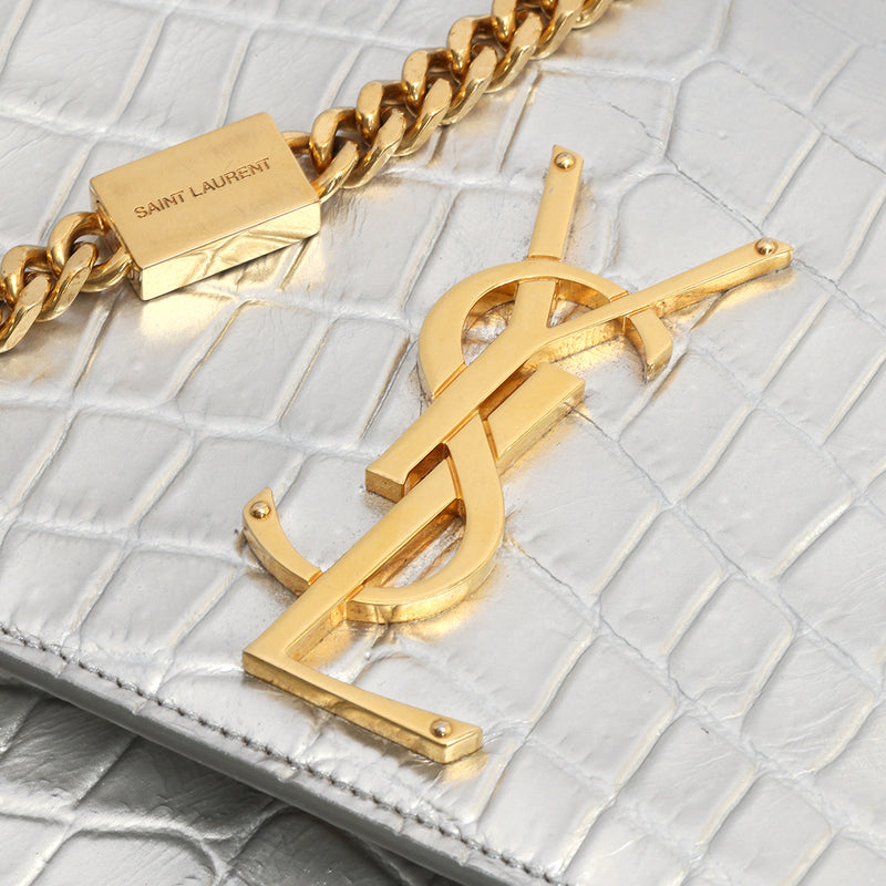 Silver Kate Medium Tassel In Crocodile-Embossed  Leather