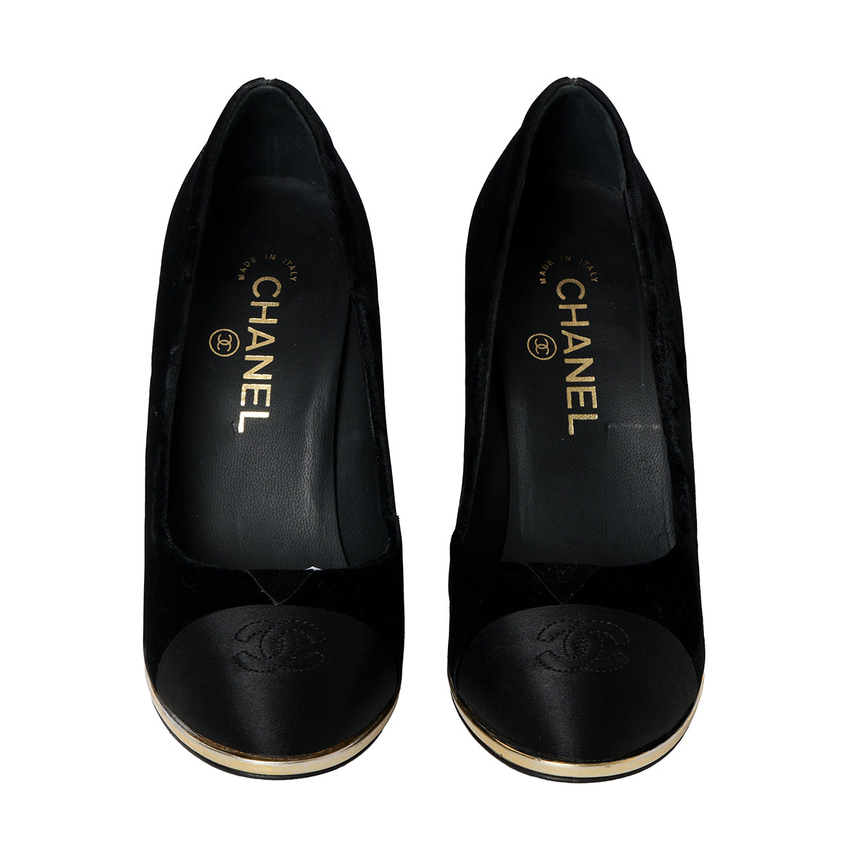Black Interlocking CC Logo Velvet Pumps- EU-37.5
