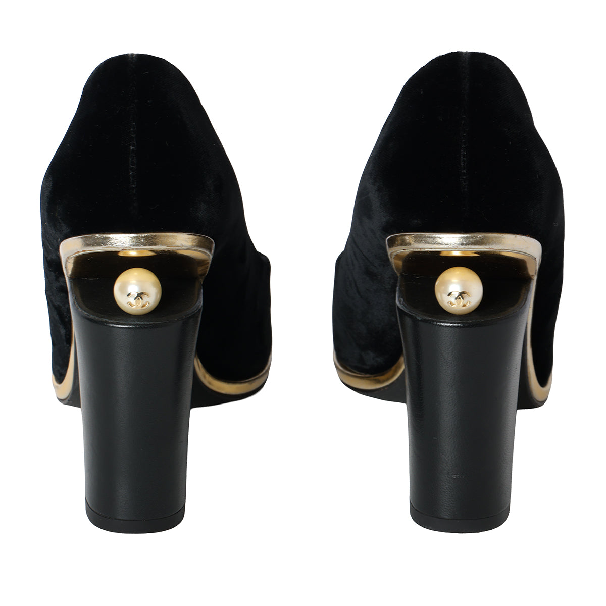 Black Interlocking CC Logo Velvet Pumps- EU-37.5