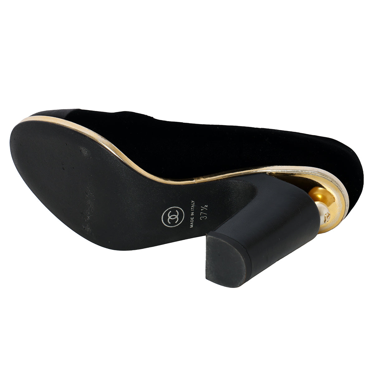 Black Interlocking CC Logo Velvet Pumps- EU-37.5