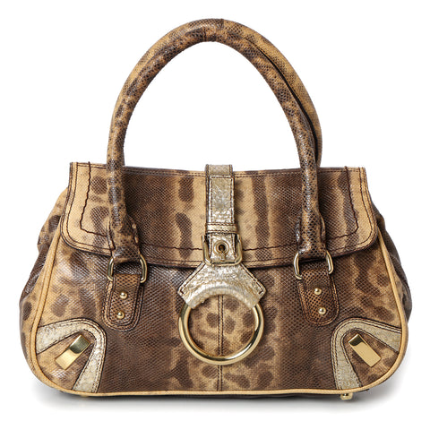 Brown Python Embossed Shoulder Bag