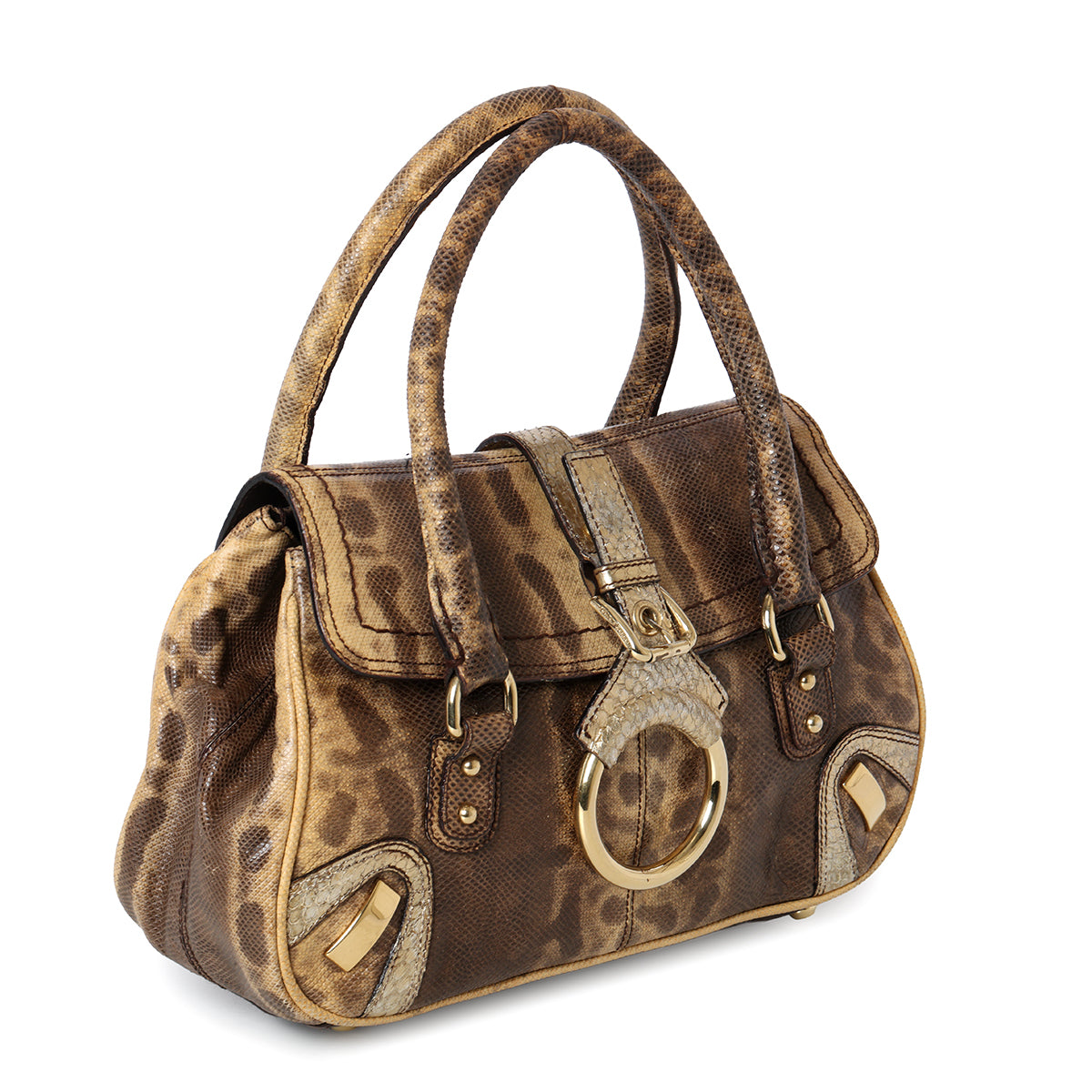 Brown Python Embossed Shoulder Bag