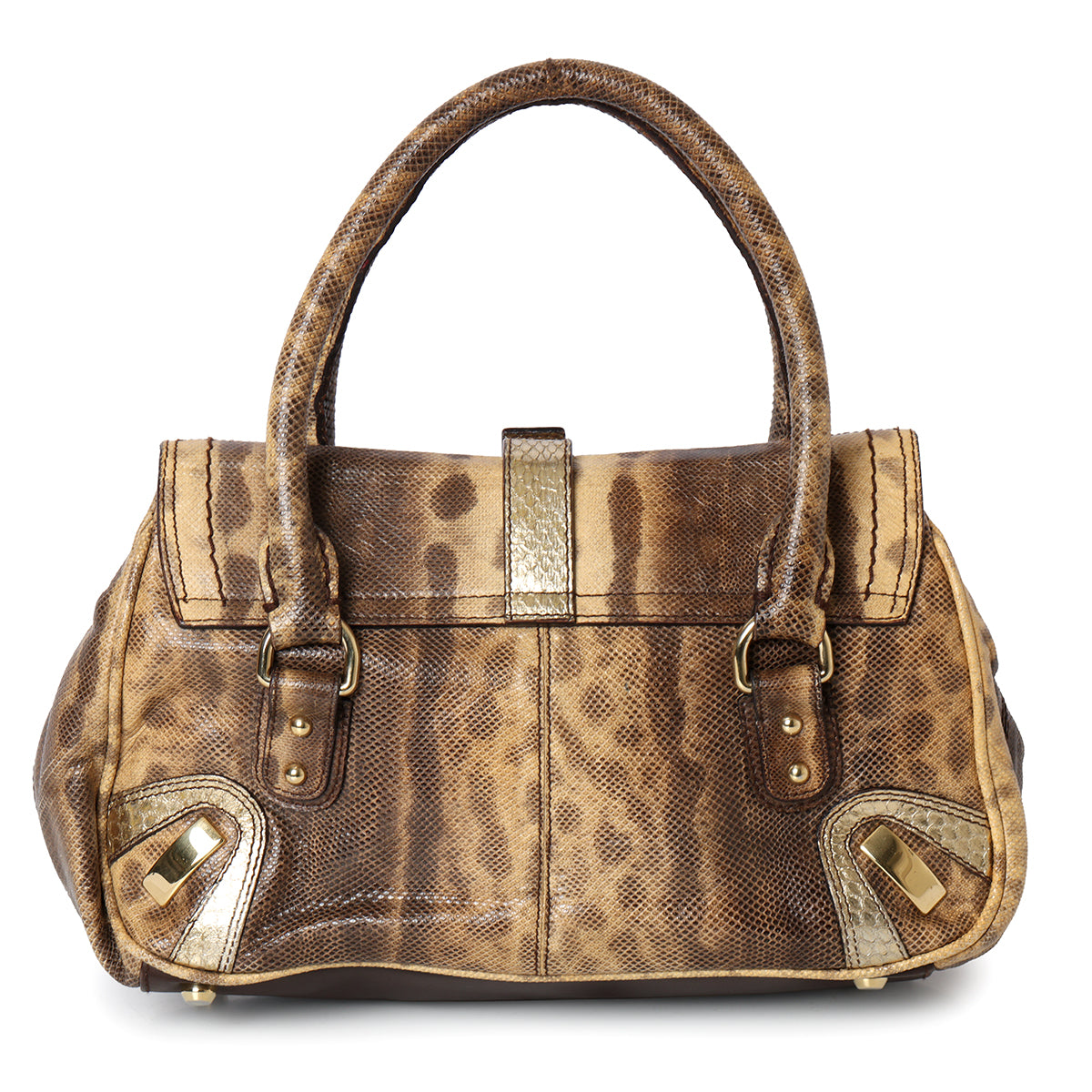 Brown Python Embossed Shoulder Bag