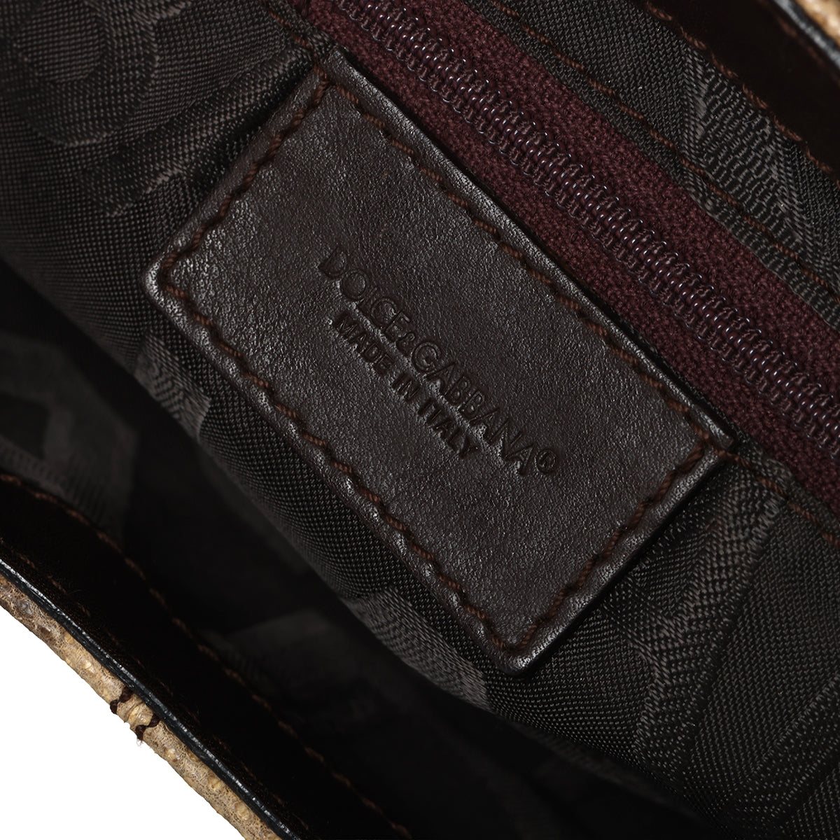 Brown Python Embossed Shoulder Bag