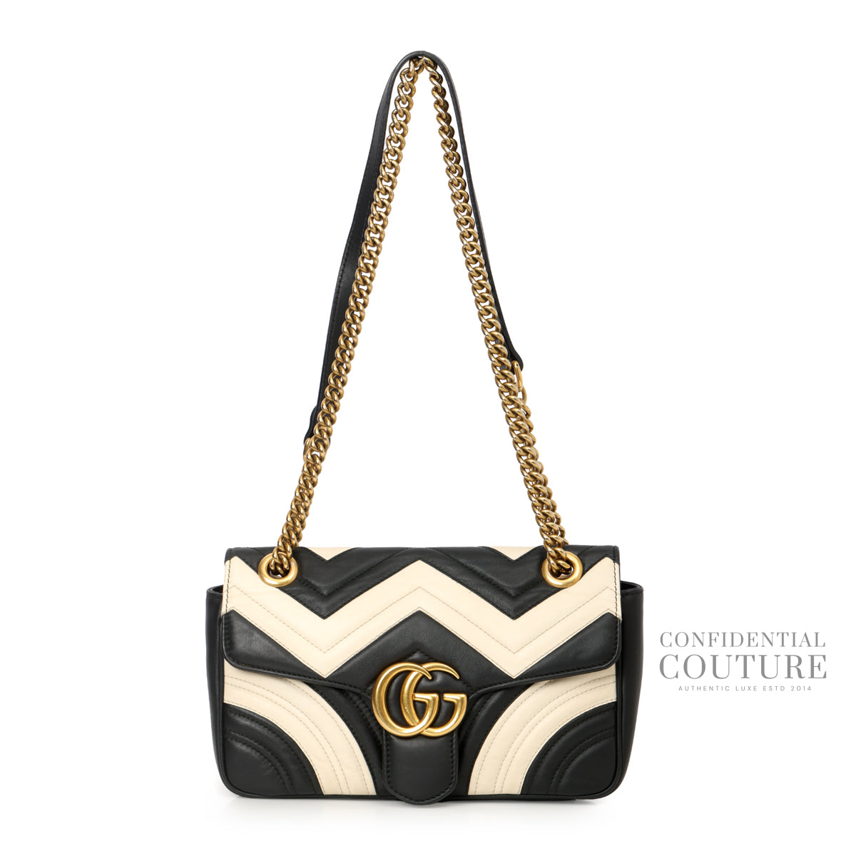 GG Marmont Matelasse Leather small Black/Off White Shoulder Bag