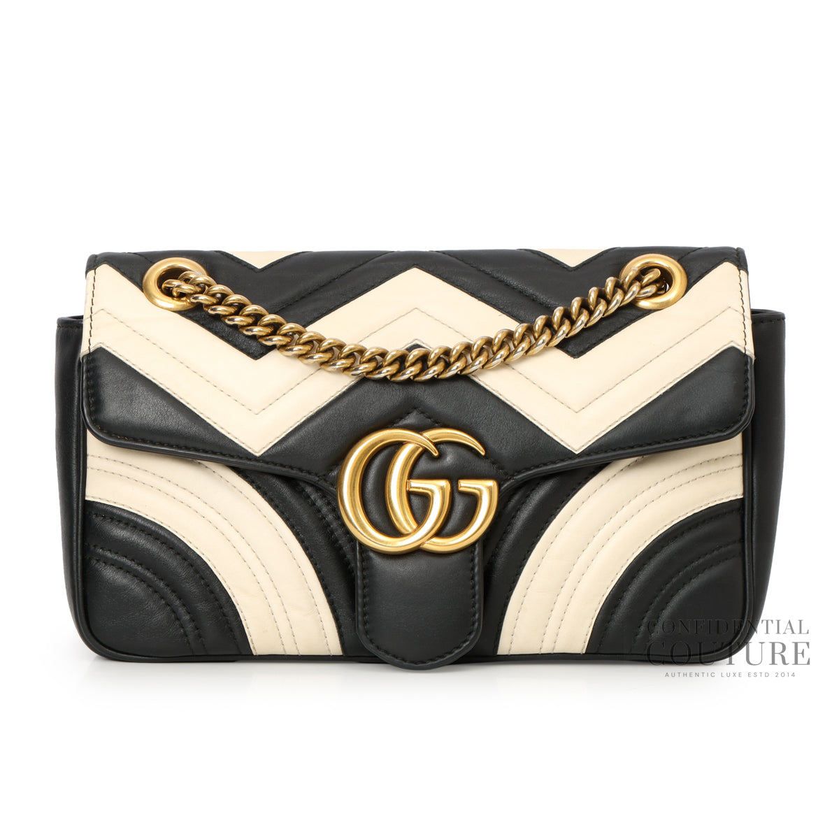 GG Marmont Matelasse Leather small Black/Off White Shoulder Bag