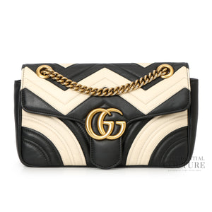 GG Marmont Matelasse Leather small Black/Off White Shoulder Bag