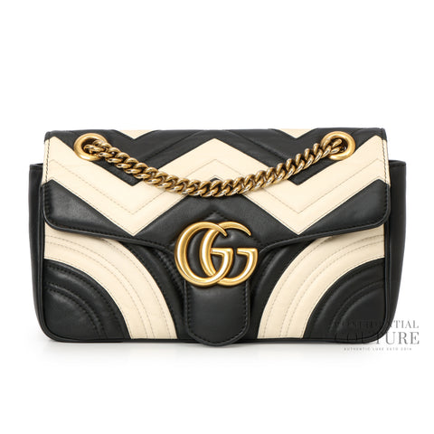 GG Marmont Matelasse Leather small Black/Off White Shoulder Bag