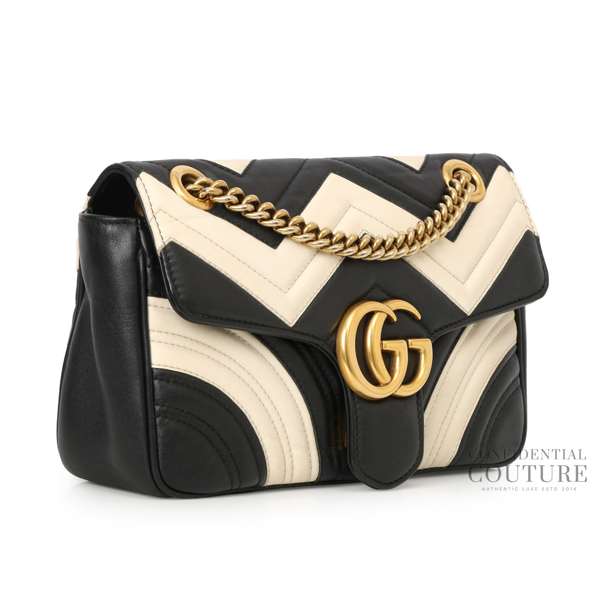 GG Marmont Matelasse Leather small Black/Off White Shoulder Bag