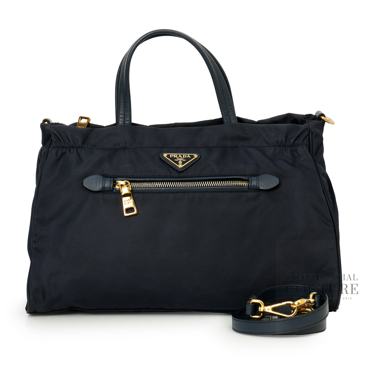 Navy Baltico Tessuto Nylon and Soft Calf Leather Tote Bag