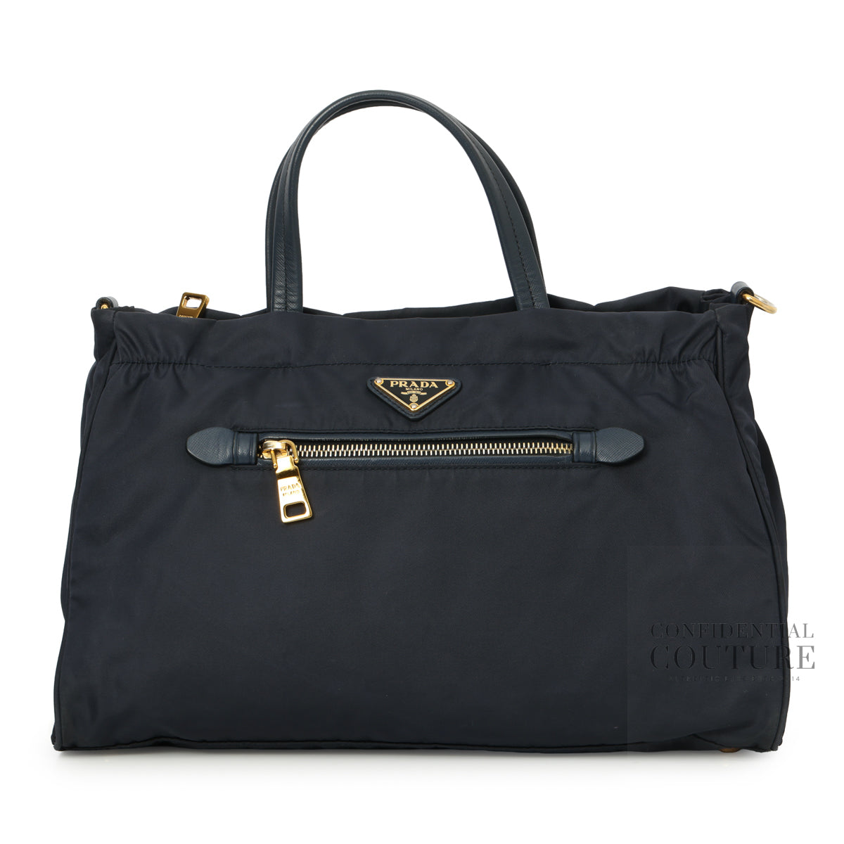 Navy Baltico Tessuto Nylon and Soft Calf Leather Tote Bag