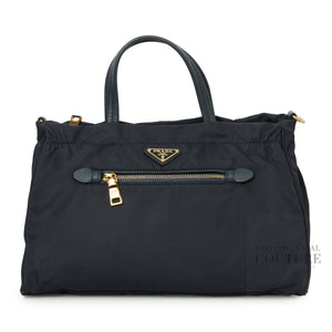 Navy Baltico Tessuto Nylon and Soft Calf Leather Tote Bag