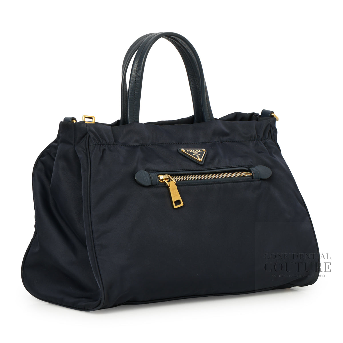 Navy Baltico Tessuto Nylon and Soft Calf Leather Tote Bag