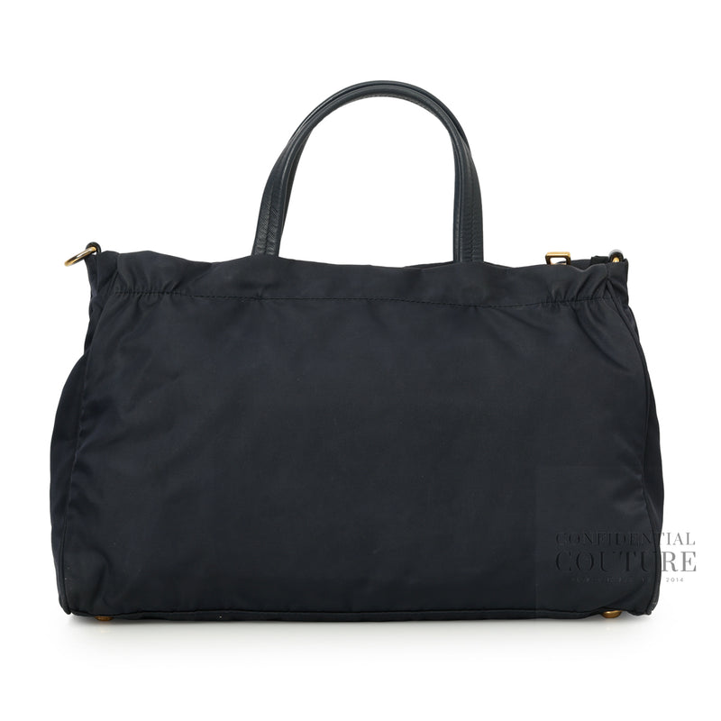 Navy Baltico Tessuto Nylon and Soft Calf Leather Tote Bag