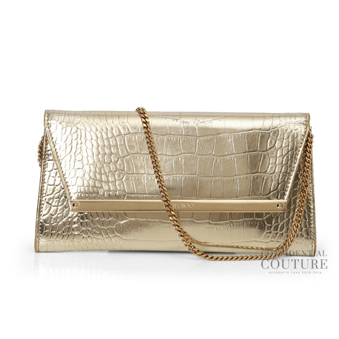 Gold Croc Embossed Emmie Clutch