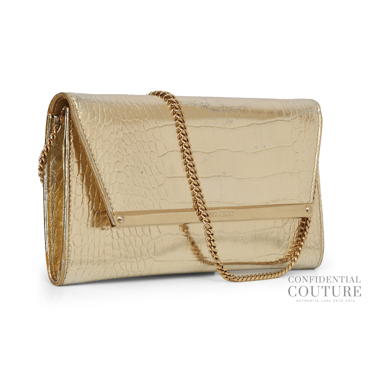 Gold Croc Embossed Emmie Clutch