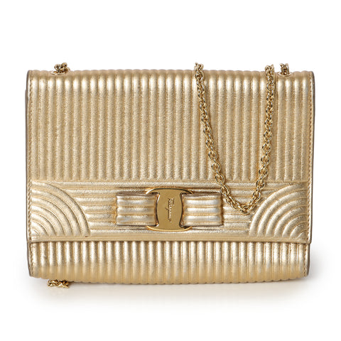Gold Quilted Leather Vara Bow Crossbody Bag