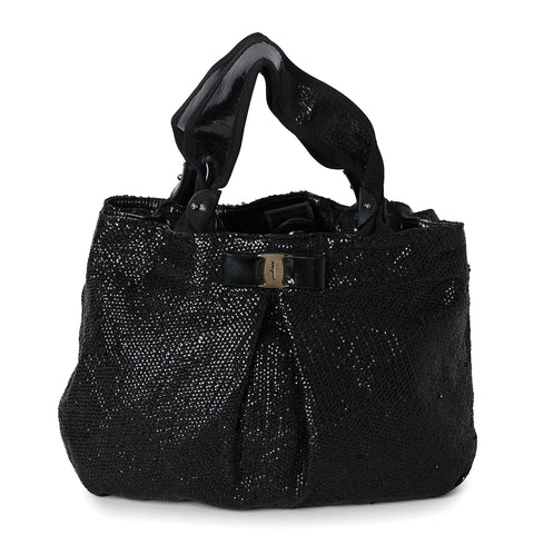 Vara Sequined Selene nylon Black tote bag