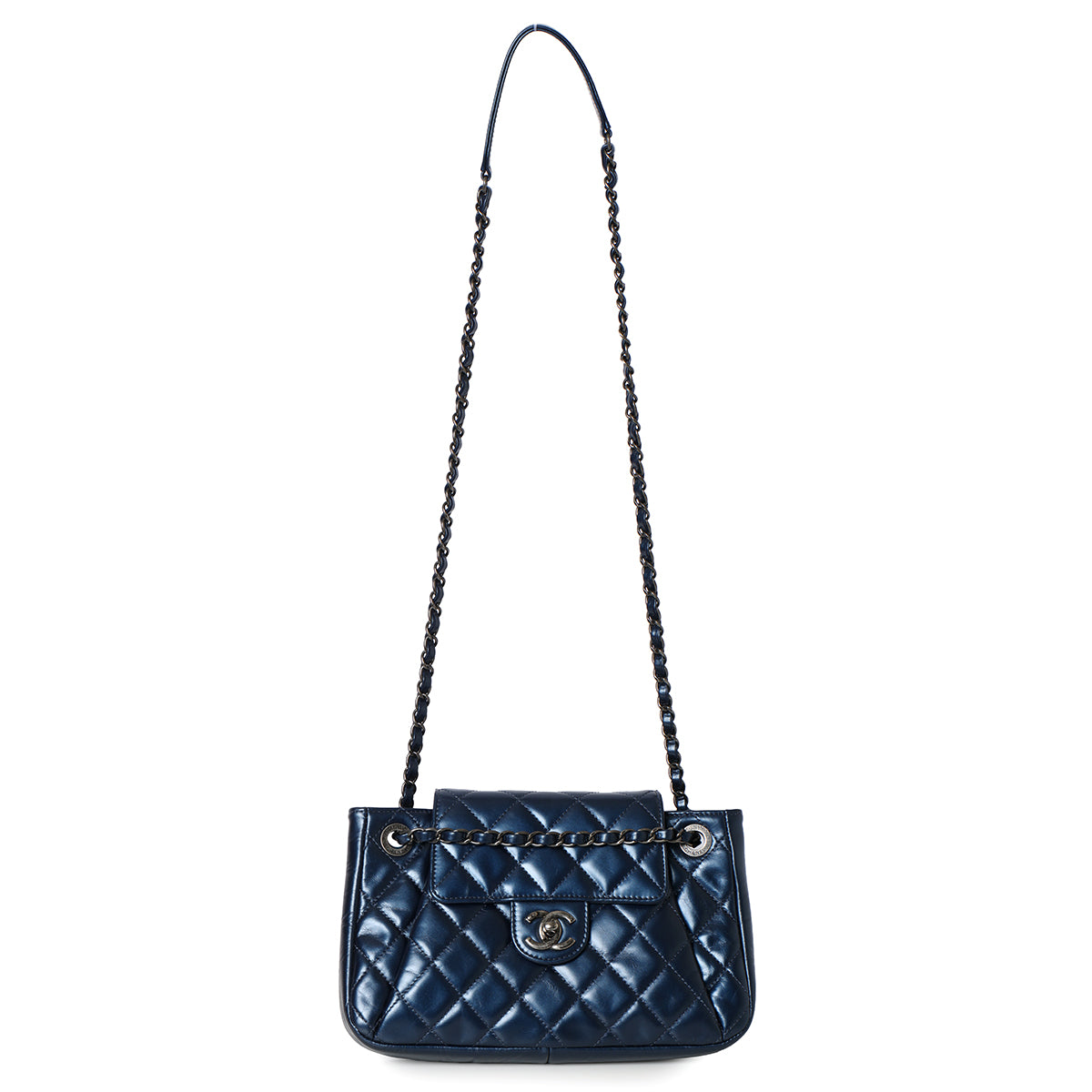 Blue Glazed Leather Paris Seoul Accordion Flap Bag