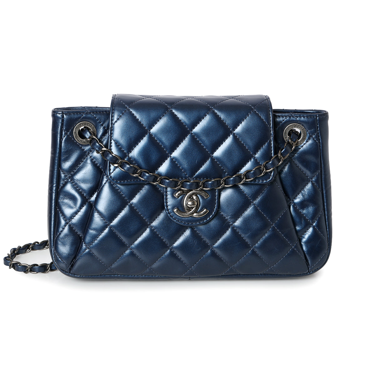 Blue Glazed Leather Paris Seoul Accordion Flap Bag