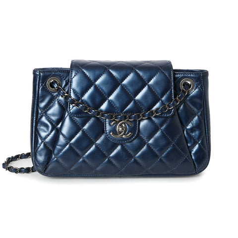 Blue Glazed Leather Paris Seoul Accordion Flap Bag