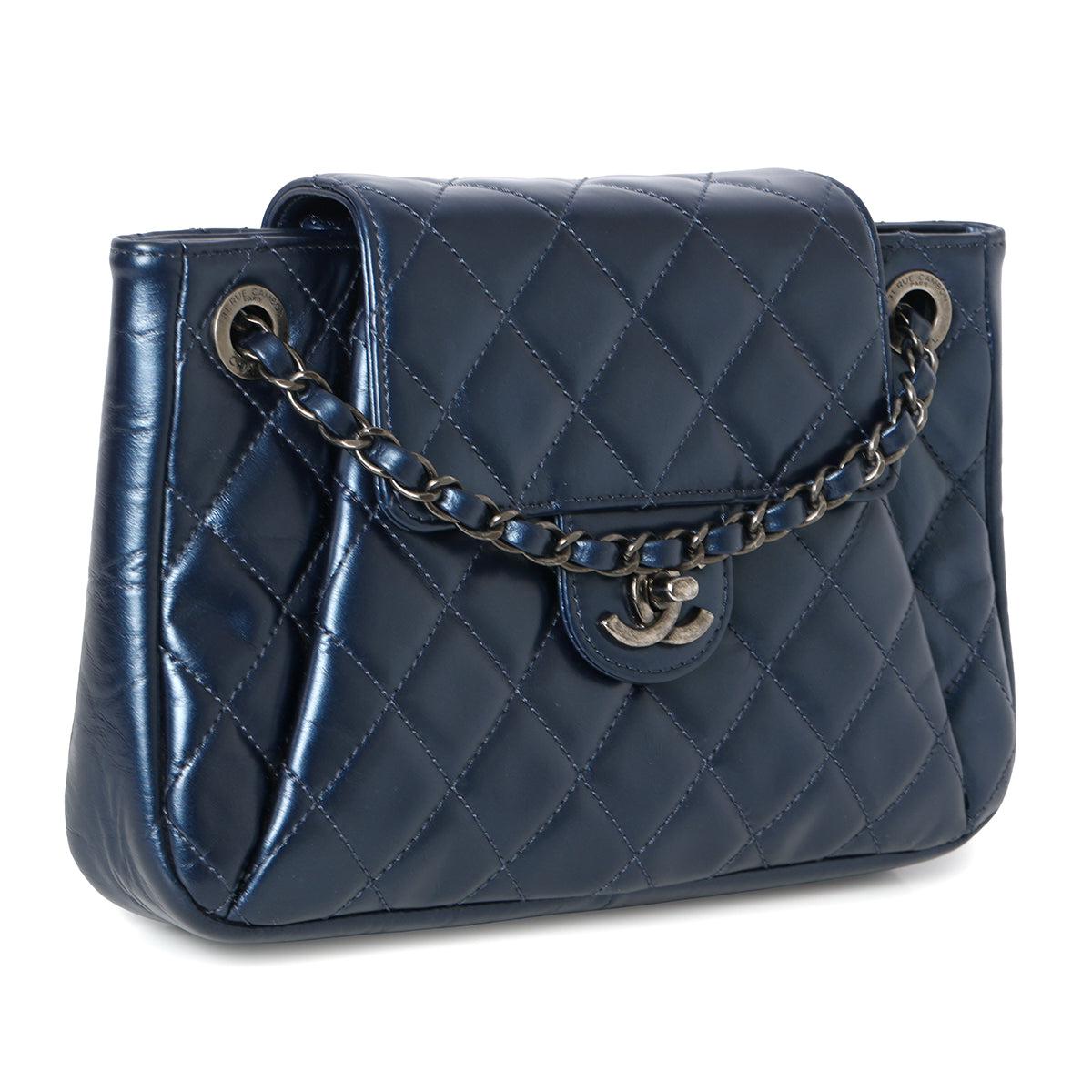 Blue Glazed Leather Paris Seoul Accordion Flap Bag