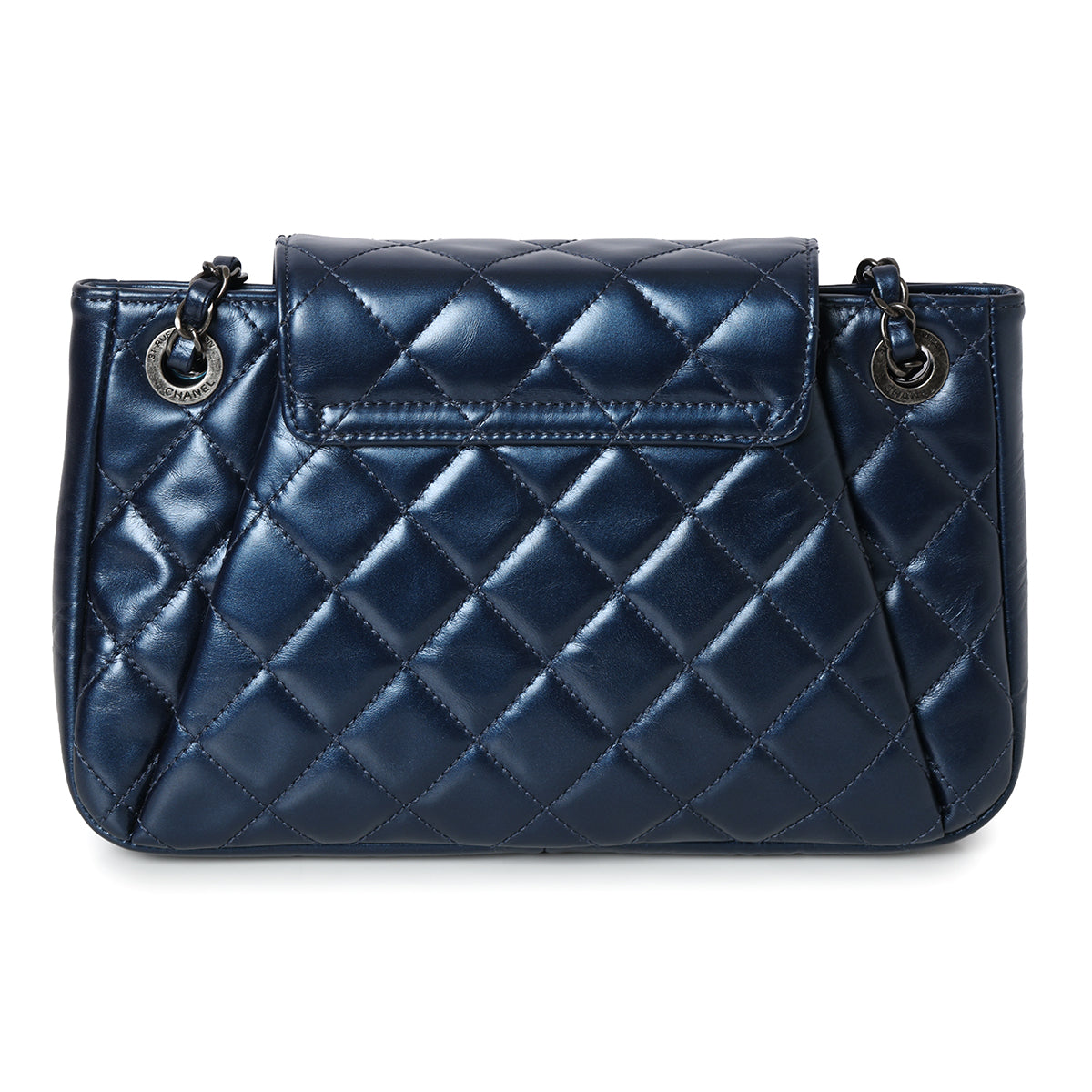 Blue Glazed Leather Paris Seoul Accordion Flap Bag